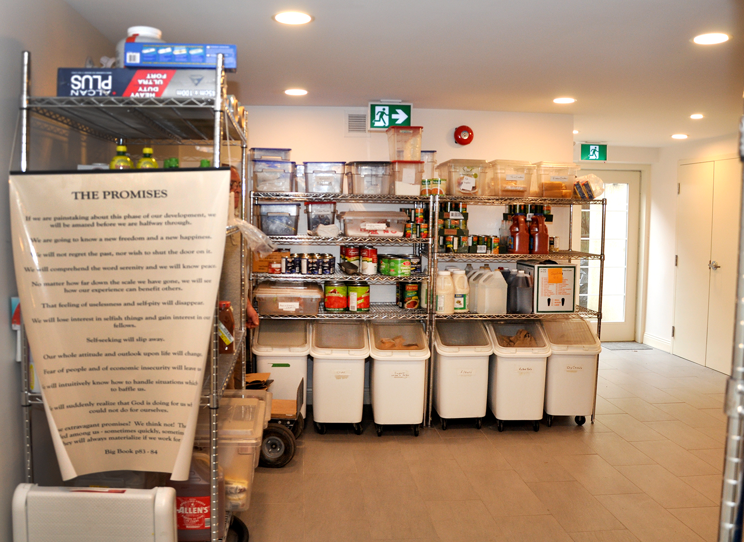 Food storage shelves at Renascent Treatment Centre.