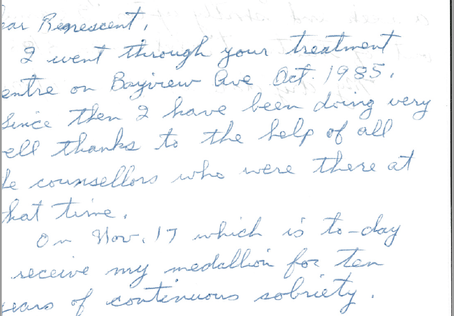 Handwritten letter from 1985 Bayview House