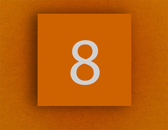 Number eight on orange background