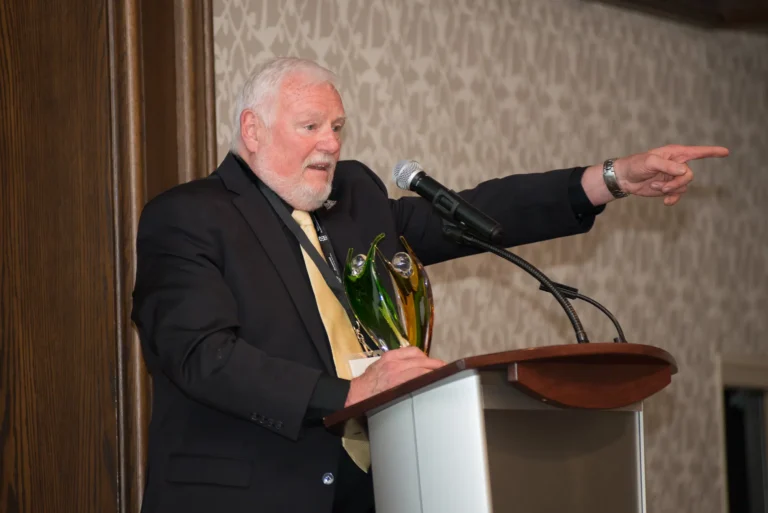 Dennis James receiving the Ed & Bobby Yielding Award at the 2017 Guardian Angel Luncheon.