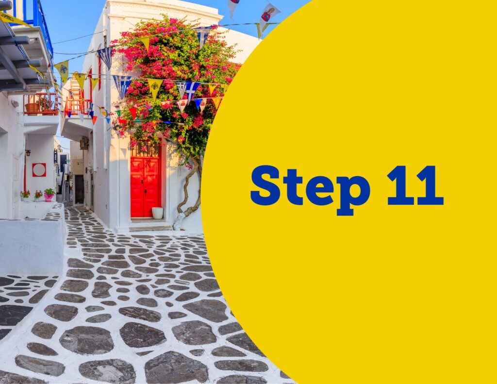 Greek background with words Step 11.