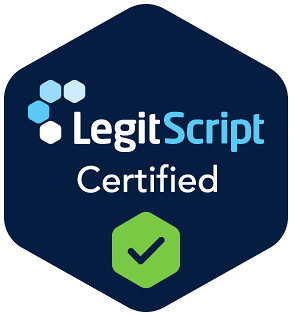 LegitScript Certified seal, symbolizing Renascent's commitment to quality and integrity in addiction treatment programs and resources.